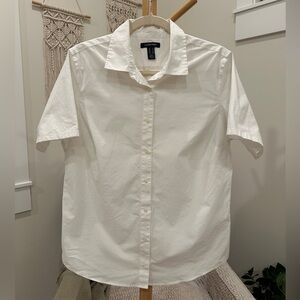 Lands’ End White Short Sleeve Button Front Shirt Size 14 Cotton Stretch
